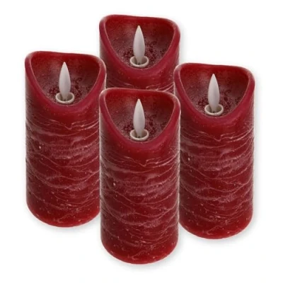Image de ToCi Lot de 4 Bougies LED rouges Diamètre : 7,5 x 10 cm Sans flamme En cire véritable Avec mobile et minuterie l&#039;Avent funéraires