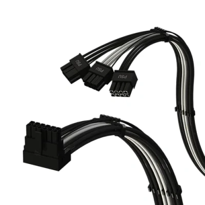 Image de LINKUP AVA Angle Gauche PCIE 5.0 16 Broches (12+4) vers 3x8 16AWG Gainé Compatible avec Les Cartes Graphiques RTX40 &amp; RTX30 FE Conçu pour alimentations Corsair/ThermalTake 70 cm