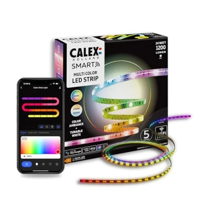 Image de CALEX Smart Ruban LED connecté, 5M, RGBIC+CCT, Contrôle via App, Synchronisation Musicale, Intérieur, 1200 Lumens, 12W/24W Éclairage compatible Alexa, Google Home et raccourcis Siri
