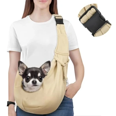 Image de Pawaboo Sac à Bandoulière pour Chiens, de Transport Animal Compagnie en Polyester avec Boucle Sangle, Voyage Sangle Élargie Chiots et Chats, jusqu&#039;à 12LBS, Kaki
