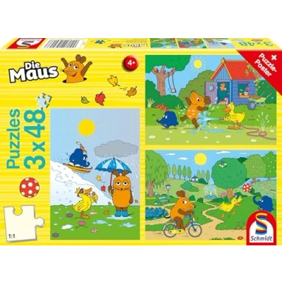 Image de Schmidt Spiele Sendung Mit Der Maus Puzzle Amusez Vous avec La Souris 3 x 48 Pièces, 56213