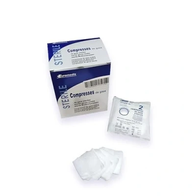 Image de Compresse de gaze stérile 13 fils 12 plis 7,5 x cm (27 30 dépliée) Boîte 40 sachets 2