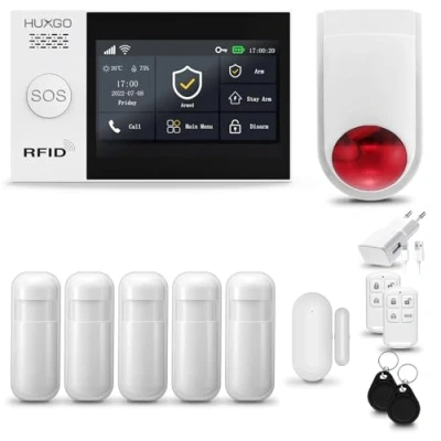 Image de Systeme d&#039;alarme Maison WiFi + GSM, HUXGO HXA007 Sirène sans Fil, 5X détecteur de Mouvement, 1X capteur Porte/fenêtre, TUYA