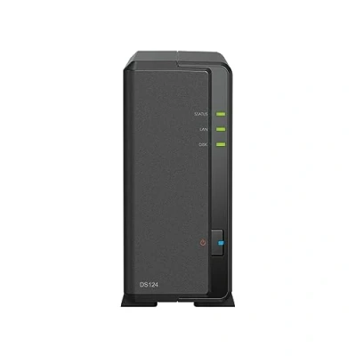 Image de Synology DS124 1 Bay Disk Station NAS (Realtek RTD1619B 4 cœurs, 1,7 GHz, Go de RAM DDR4, port RJ 45 GbE), To avec disque dur WD Red Plus (WD40EFPX 68C6CN0)