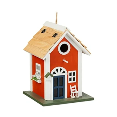 Image de Relaxdays Cabane à Oiseaux Rustique, décorative, en Bois, Suspendre, H x L P : env. 25 18,5 cm, Multicolore