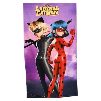 Image de Serviette de bain pour enfant plage 100 % coton 70 x 140 cm Motif chat Ladybug Noir