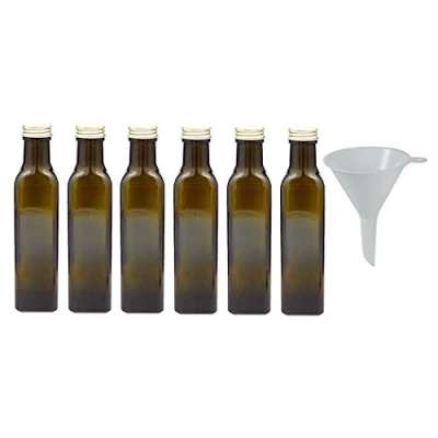 Image de Viva Haushaltswaren 6 Bouteilles en Verre Marron de 250 ML avec Bouchon doré, vides utilisables comme récipients Conservation et vinaigre (avec Entonnoir 7 cm
