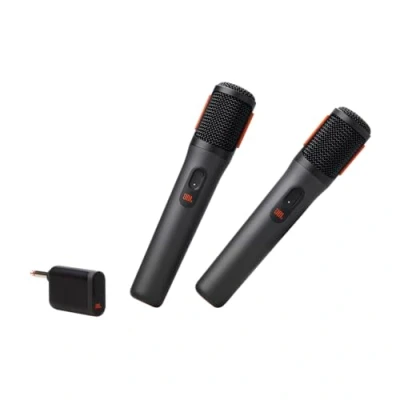 Image de JBL PartyBox Microphone sans Fil 2 Microphones numériques, Batterie Rechargeable (20 Heures 700 mAh), Voix Claire, Son Net, Connexion Stable de 2,4 GHz, Compatible avec Tous Les