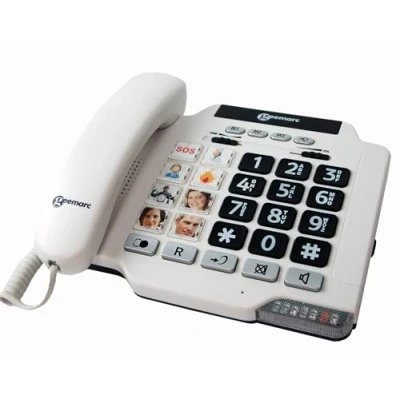 Image de Geemarc Photophone 100 Téléphone Fixe avec Larges Boutons Photo Personnalisables et Volume de Réception Amplifié pour Séniors Malentendants Perte Auditive Faible ou Moyenne Version FR