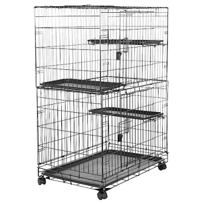 Image de Amazon Basics Durable Cage de jeu pour chat 3 niveaux Grand modèle Noir, l 91 x 57 H 129 cm