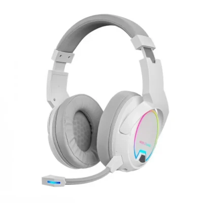 Image de Mars Gaming MHW 100 Blanc, Casque Sans Fil ARGB Flow, Microphone ENC Détachable, Ultra léger, Actif + Annulation Passive Bruit, Compatibilité Universelle