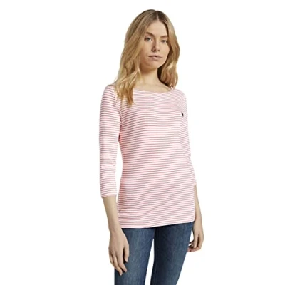 Image de TOM Tailor Stripe BOAT NECK Tshirt à manches longues White peach, Femme, Taille: XS, peach