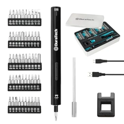 Image de DURATECH Jeu de Tournevis Electrique LED 55 En 1, Kit d&#039;Outils Réparation avec 50 Embouts Magnétiques, Rechargeable USB Pour la Ordinateurs, Portables, Montres