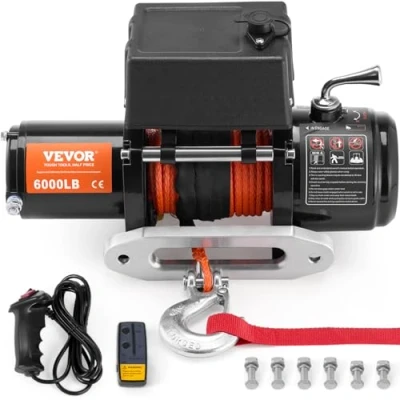 Image de VEVOR treuil électrique 2722 kg 12 V CC, pour camion avec corde synthétique Φ0,6 x 1676,4 cm, guide câble, télécommande sans fil et filaire, étanche IP55, SUV, tout terrain, camion, bateau