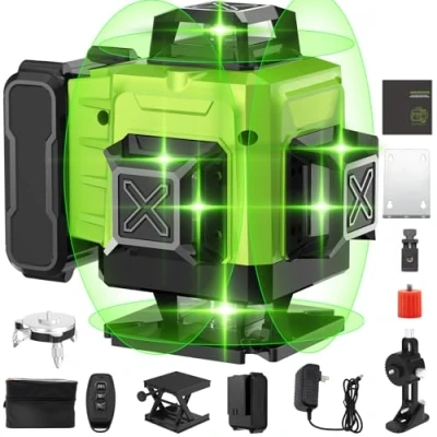 Image de Niveau Laser 4 x 360, 360 Autonivelant, 4D 16 Lignes avec Batteries Rechargeables 4800 mAh, Support Mural, pour Travaux de Construction et Décoration Intérieure