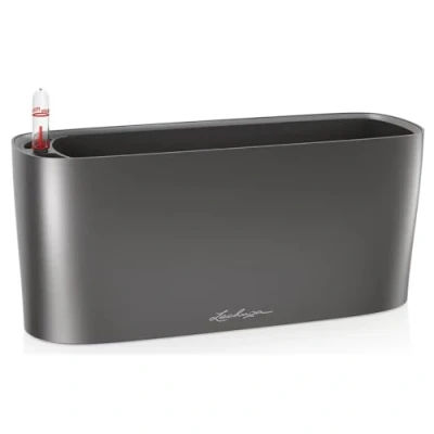 Image de Lechuza Pot de Fleurs d&#039;Interieur Delta 10 Réserve d&#039;Eau Intégrée Coloris Anthracite 30 x 11 13 cm