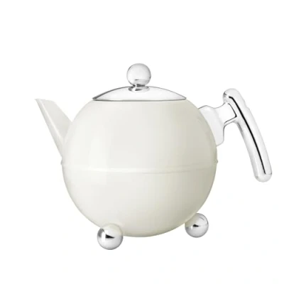 Image de Bredemeijer 7304WC Duet Bella Rond Théière Acier Inoxydable Poignée Chromé/Blanc Satiné 1,2 L