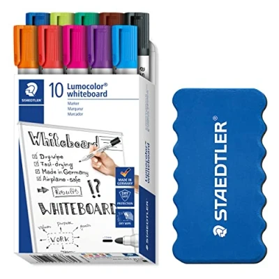 Image de Staedtler Lumocolor 351 B10P1X Lot de 10 marqueurs pour tableau blanc avec éponge 2 mm
