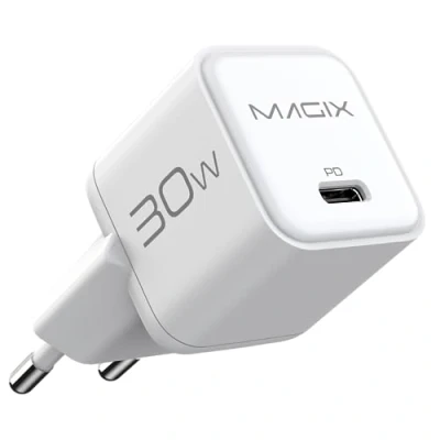 Image de Magix Chargeur 30W NANO, USB C GaN PD Power Delivery pour iPhone 14/14 Pro/14 Pro Max/13 Max, Galaxy, iPad (EUR PLUG) (BLANC)