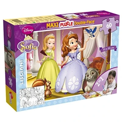 Image de Lisciani, Maxi Puzzle pour enfants à partir de 4 ans, 60 pièces, 2 en 1 Double Face Recto / Verso avec le dos colorier Disney Sofia 46560