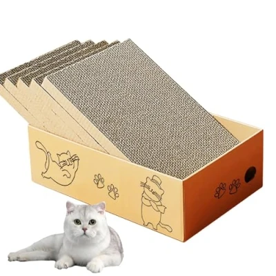 Image de griffoir pour chat avec boîte, à 5 couches, réversible en carton, carton ondulé d&#039;intérieur