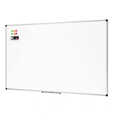 Image de Amazon Basics Tableau blanc magnétique avec cadre en aluminium et porte marqueurs Effaçable à sec, 90 x 60 cm