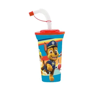 Image de p:os 3342088 Gobelet Paw Patrol pour Enfants avec Paille intégrée et Couvercle, récipient d&#039;une contenance d&#039;environ 500 ML, idéal Les Boissons Froides, 3342088, Multicolore