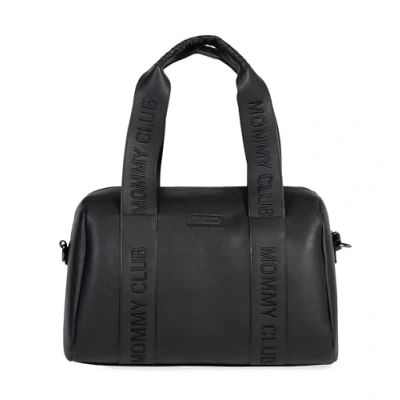 Image de CHILDHOME, Sac a langer Bebe, Mommy Bag, Matelas bebe Inclus, Nombreux Rangements, Attaches poussette, Bandoulière, Cuir Vegan, 22L, Club Signature, Noir