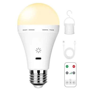Image de USB C Ampoule Rechargeable Avec Télécommande, 7W LED Ampoules Batterie , E27 Tactile Dimmable Fonction De Synchronisation, Extérieur Camping Secours Crochet,3000k/1 pack