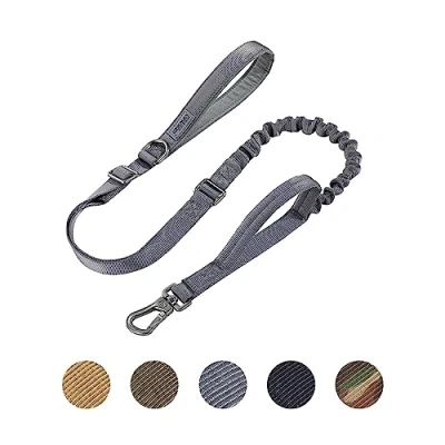 Image de EXCELLENT ELITE SPANKER Laisse de Chien élastique Tactique Formation Police réglable Militaire Corde avec 2 poignées Commande(GRY)