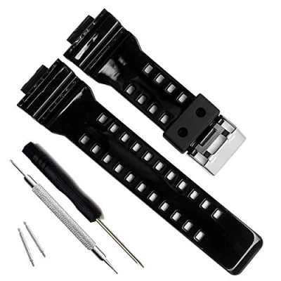 Image de Bracelet de rechange en résine naturelle pour montre Casio G Shock GD120/GA 100/GA 110/GA 100C Noir brillant