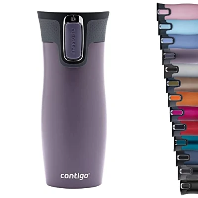 Image de Contigo West Loop Autoseal Thermobecher unisexe en acier inoxydable sans BPA avec système de nettoyage facile à nettoyer, 5 h chaleur Prune foncé 470 ml, Dark Blum
