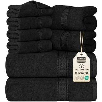 Image de Utopia Towels Ensemble de Serviettes Bain 8 pièces; 2 Bain, essuie Mains et 4 débarbouillettes Coton Qualité d&#039;hôtel, Super Doux très Absorbant (Noir)