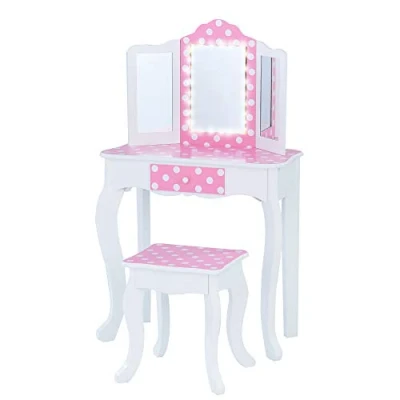Image de Fantasy Fields Coiffeuse Enfant Bois Table Maquillage Miroir Tabouret lumière LED Teamson TD 11670FL