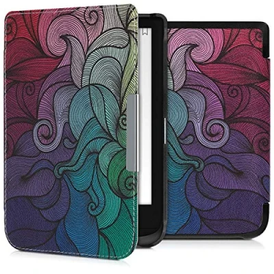 Image de kwmobile Étui Compatible avec Pocketbook Touch Lux 4/5/Touch HD 3/Color (2020)/ Vivlio 5 Coque à Rabat magnétique Tablette eReader Similicuir Fuchsia Bleu Vert