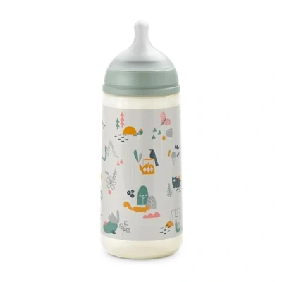 Image de Suavinex, Biberon 360 ml. Avec Tétine Symétrique SX Pro en Silicone à Débit Rapide (L). Valve Anti Colique. Fin Ultra Doux. Pour Bébés, +6 Mois. Walk Vert