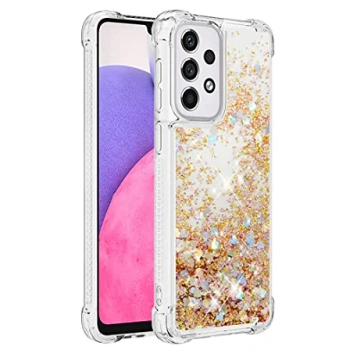 Image de KBIKO zxl Compatible avec Samsung Galaxy A33 5G Étui, Brillant Paillette Floating Quicksands Housse Coque Transparent TPU Antichoc Protective 5G.Gold YBL, (Bumper)