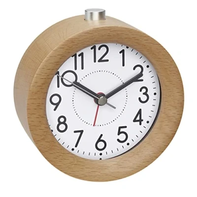 Image de TFA Dostmann réveil Lumineux en Bois analogique, 60.1039.05, Mouvement Silencieux, rétro éclairage, Alarme de réveil, avec Fonction Snooze, Brun