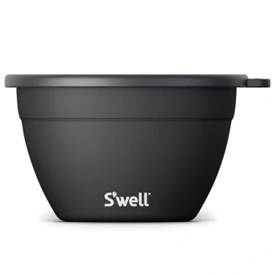 Image de S&#039;well Kit de saladier en acier inoxydable 1,8 l, onyx Livré avec récipient à condiments 56,7 g et plateau amovible pour l&#039;organisation Anti fuite, facile nettoyer, passe au lave vaisselle