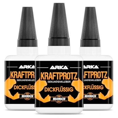 Image de Kraftprotz Lot de 3 tubes colle instantanée extra forte 50 g avec pointe anti dessèchement, super gluante épaisse, utilisation universelle pour coller du plastique, verre,