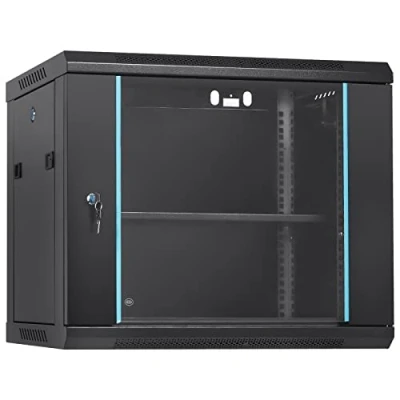 Image de VEVOR 9U wandgemonteerde netwerkserverkast 15,5&quot; diepe serverkastbehuizing ca. 200 lbs. Op de vloer gemonteerde laadcapaciteit, met afsluitbare glazen zijpanelen, voor IT apparatuur, A/V apparatuur