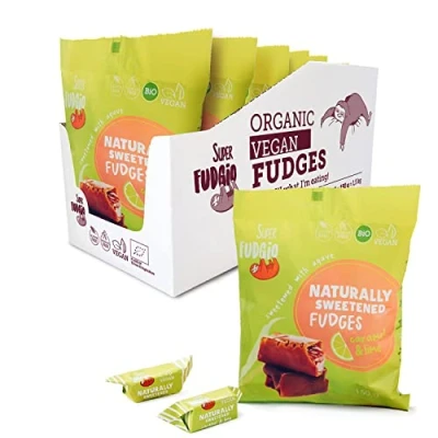 Image de SUPER FUDGiO Bonbon de vache Vegan Caramel doux Bonon à base d&#039;ingrédients naturels sans huile palme Avec lait coco 100% bio et sucre 10 x 150g citron vert