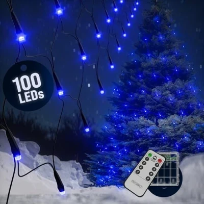 Image de Deuba Guirlande Lumineuse Filet Rideau Lumineux 100 LED Bleu Luminescent Décoration