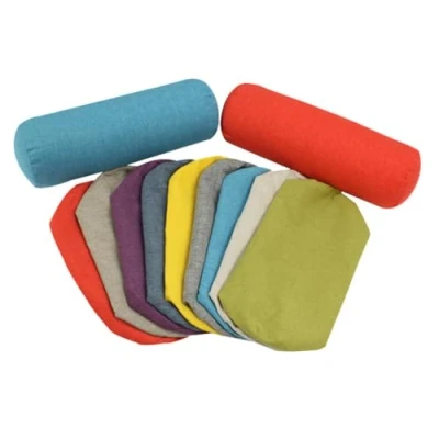 Image de Housse de traversin cylindrique en lin Pour tout le corps soutien du bois mousse à mémoire forme, déchiquetée/coton (bleu, 15 x 45 cm)