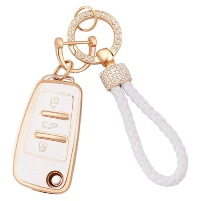Image de Koaudb coque intégrale pour clé de voiture Audi avec cordon porte clés, protection en TPU souple 3 boutons compatible A1 A3 A4 A6 A8 Quattro Q2 Q3 Q7 S3 S6 RS3 RS6 R8 TT TTS (Ad 3)