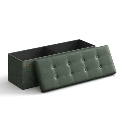 Image de SONGMICS Sitzhocker Banc, Pouf Pliable, 38 x 110 cm, Bout de Lit, Repose Pieds, Coffre Rangement, Charge jusqu&#039;à 300 kg, pour Salon, Chambre, Entrée, Vert Forêt LSF070C01, 110L cm