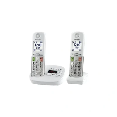 Image de Panasonic KX TGU432EXW Téléphone Numérique sans Fil avec Répondeur, Unité de Base et 2 Combinés, Écran LCD, Appels Favori, Lampe Torche, Compatible Les Appareils Auditifs, Blanc Argent