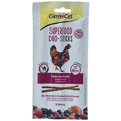 Image de GimCat Duo Sticks Poulet &amp; fruits des bois Snack tendre à mâcher avec un pourcentage élevé de viande et vitamines 24 paquets (24 3 bâtonnets)