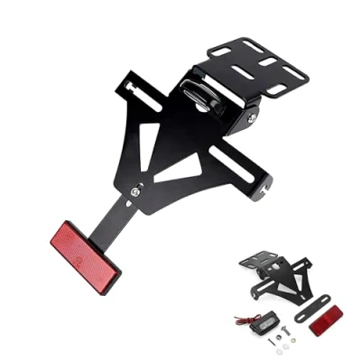 Image de Letgoing Support de Plaque d&#039;immatriculation Moto Universel avec éclairage LED et Clignotant Angle Ajustable Aluminium Convient pour CB650R/CBR650R YZF R1/R3/R6/R25 MT 07 (Normal)