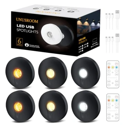 Image de Lot de 6 palets lumineux rechargeables à DEL pour dessous d&#039;armoire, lumières robinet piles, coller, commandes tactiles et télécommandes, placard sans fil intensité
